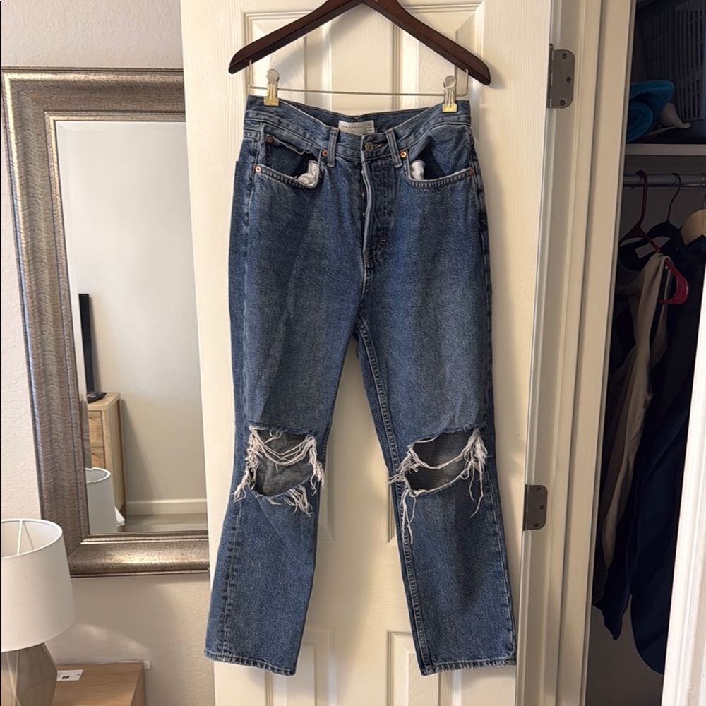 Topshop High Rise Blue Jeans with Distressed Details